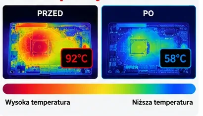 Poglądowe porównanie obrazu termicznego przed i po czyszczeniu chłodzenia